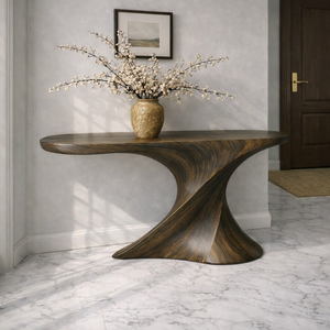 Handcrafted Modern Solid Wood Pedestal Base Console <b>Table</b> Natural Curved Durable Living Room Apartment Hotel Dining School Use - Product Image 3