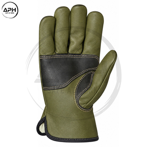 Gants de conduite en cuir vert olive avec paume renforcée contrastante, gants de travail robustes, gants de conduite tout-terrain - Product Image 3