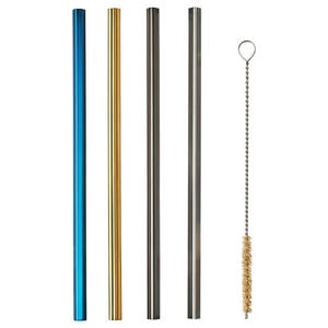 Reusable <b>Metal</b> Drinking <b>Straws</b> Set of 4 with Cleaning Brush Blue Gold Black Silver Minimalist Bar Accessories - Product Image 1