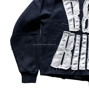 Distressed <b>Men's</b> Hoodie <b>Sweatshirts</b> <b>Black</b> Color Full Sleeve Warm Winter Thermal Fleece Hoodies With Distress Embroidery - Product Image 3