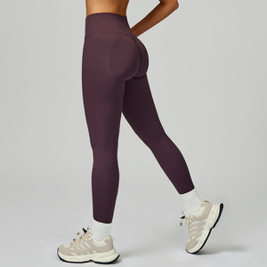 Nouveaux Leggings Femme Taille Haute Sans Couture Longueur Intégrale Couleur Unie Effet Push-Up Style Sportif Extensibles en Tricot Spandex Nylon - Product Image 6