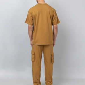 Camiseta de Manga Corta con Cuello Redondo y Color Mostaza para Hombre, con Pantalones Cargo a Juego, Corte Holgado, Transpirable, Conjunto Deportivo Informal - Product Image 2