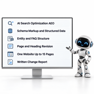 Optimisation des contenus pour les moteurs de recherche (AEO) : Markup de schéma pour sites web de petites entreprises jusqu'à 15 pages, FAQ et structure d'entreprise, compatible IA - Product Image 1
