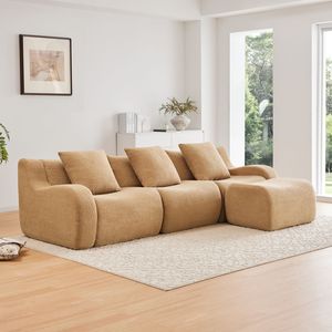 Divano a 3 Posti in Tessuto Teddy di Alta Qualità, Design Antiscivolo, Braccioli Curvi, Chaise Longue Essenziale per Soggiorno, Montaggio Richiesto - Product Image 1