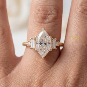 Bague en diamant de qualité supérieure, taille marquise, clarté VVS, cultivé en laboratoire, or 14K 18K, tendance, pour fiançailles, mariage, fête, cadeau - Product Image 1