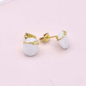 Handmade Moonstone <b>Stud</b> Earrings | Oval Wire Wrapped Gemstone | Jewelry - Product Image 4