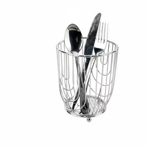 Metal Wire Cutlery Holder Cylindrical <b>Kitchen</b> Organizer Rust Resistant Minimalist Design Standing Type Single Tier <b>Storage</b> <b>Rack</b> - Product Image 1
