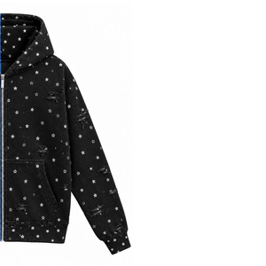 Sweat-shirt unisexe à capuche zippé imprimé étoiles, déchiré, vieilli, délavé, color block, streetwear - Product Image 6