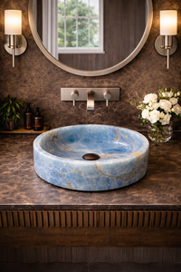 Natural Blue Onyx Stone Modern Eco-Friendly Luxury Vessel Sink Bathroom Countertop <b>Basin</b> Handmade Wash <b>Basin</b> - Product Image 6