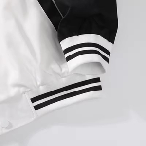 <b>Men's</b> <b>White</b> Varsity <b>Jacket</b> Black Sleeve Letter Print Baseball Style Casual Outwear Autumn Wear - Product Image 3
