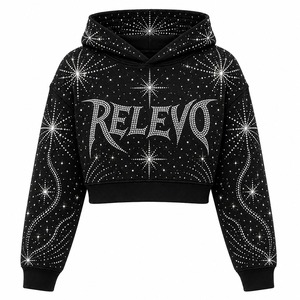 Sweat-shirt à capuche zippé noir pour homme, avec logo étoile en strass au dos, coupe oversize, style streetwear, en molleton de coton, hiver, coupe courte - Product Image 2