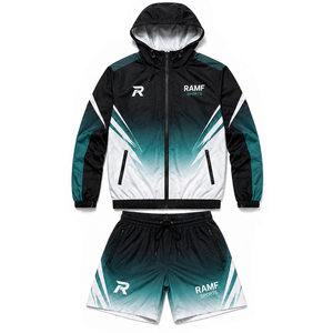 Ensemble veste coupe-vent respirante et short, veste coupe-vent zippée à capuche, ensemble sport deux pièces, short de motard pour homme - Product Image 1