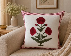 Boho Red Floral Cotton Cushion Cover Handmade Decorative Sofa <b>Throw</b> Pillow Cover <b>for</b> Modern Home Decor - Product Image 4
