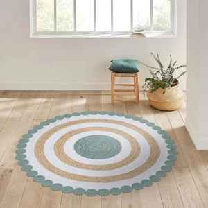 Tapis rond en jute tressé à la main avec tissu en coton intégré, tapis écologique pour salon et couloir - Product Image 2