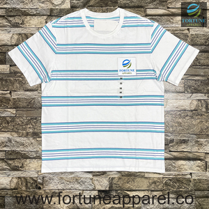 เสื้อยืดคอกลมแขนสั้นลายทางสีขาวสำหรับผู้ชาย ยี่ห้อ Fortune Apparel ผ้าฝ้ายถัก ระบายอากาศได้ดี ทรงปกติ - Product Image 1