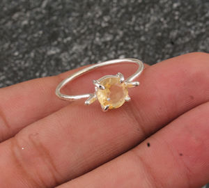 Bague en argent sterling 925 avec sertissage en bézel, citrine, faite à la main, large bande, idée cadeau pour mariage, fête, style vintage unisexe - Product Image 4