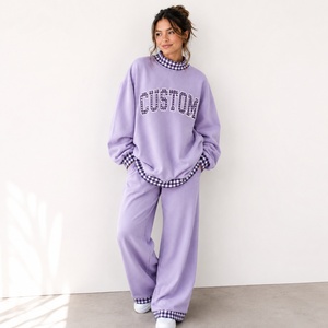Conjunto de Dos Piezas Casual para Mujer, de Primavera, con Estampado de Letras Personalizado en Verde, Ribete a Rayas, Corte Holgado, en Felpa de Algodón Tejido, de la Mejor Calidad - Product Image 2