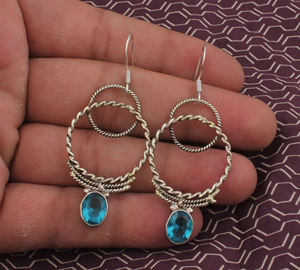 ต่างหูบลูโทแพซธรรมชาติทรงหยดน้ำ เงินแท้ 925 เครื่องประดับหรูหรา ของขวัญประจำเดือนธันวาคม ขายส่ง - Product Image 5