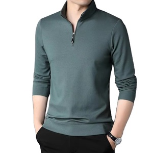 Polo de Punto Blanco de Manga Larga para Hombre, Cierre de Cremallera, Color Sólido, Corte Regular, Estilo Casual - Product Image 2