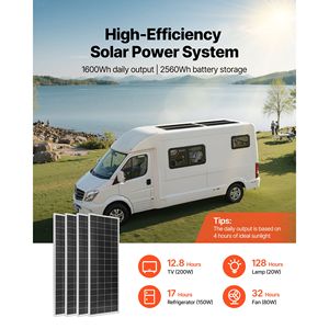 Kit Completo Sistema di Energia Solare 400W 12V con 4 Pannelli Solari Monocristallini da 100W, Batteria LiFePO4 12.8V 200Ah, Caricatore MPPT 40A - Product Image 2