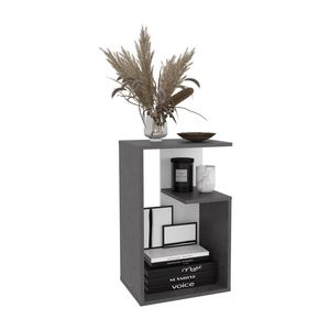 Mesa auxiliar Everet de 25 pulgadas de alto con 3 niveles y estantes abiertos, mesita de noche Onix blanca - Product Image 6