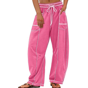 Women Contrast Stitch Cargo Sweatpants Wide Leg Pants High Waist <b>Drawstring</b> Streetwear Loose Fit <b>Trousers</b> - Product Image 6