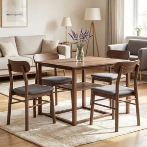 Set di 4 Sedie da Pranzo Contemporanee in Legno Massello con Rivestimento in Ecopelle Rimovibile per Casa/Ristoranti - Product Image 1