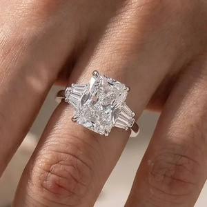 Trendy Design 925 Sterling Silver Three Stone 5.0Ct Radiant Cut Engagement <b>Ring</b> Fine Moissanite Diamond <b>Ring</b> from <b>Indian</b> Seller - Product Image 6