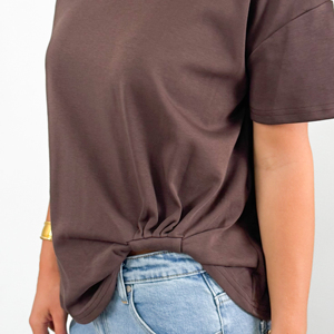 T-shirt décontracté pour femme 100 % coton, manches courtes, marron uni, respirant, séchage rapide, coupe classique, confortable - Product Image 6