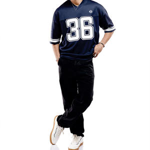 Camiseta de fútbol americano transpirable de malla oversize unisex con cuello en V y estampado gráfico, estilo urbano, venta al por mayor, a la moda - Product Image 3