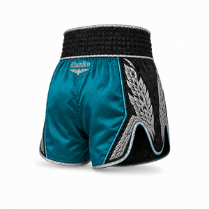 Shorts de Muay Thai Vert Émeraude Noir Or Personnalisés Brodés en Satin pour Kickboxing Boxe Combat OEM - Product Image 3