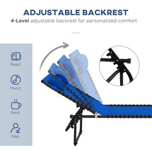 2 Lettini Prendisole Pieghevoli Blu con Schienale Reclinabile a 4 Posizioni, Cuscino, Rete Traspirante e Seduta con Elastici - Product Image 4