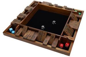 Jeu de dés en bois « Shut the Box » avec tuiles numérotées et tapis vert, jeu de table familial pliable et minimaliste - Product Image 3