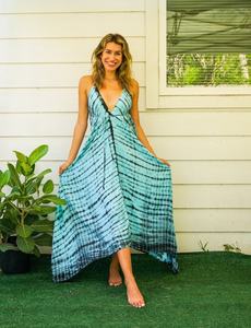 Super calidad de exportación Tie Dye Maxi vestido de moda diseñado impreso moda manga larga longitud del brazo estilo dulce tejido Natural - Product Image 3