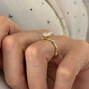 1.5 Carat Oval Lab Grown Diamond <b>Ring</b> , 1.5 CT Oval Diamond <b>Thin</b> Engagement <b>Ring</b> , Nature Inspired 14k Gold , IGI Certified - Product Image 5