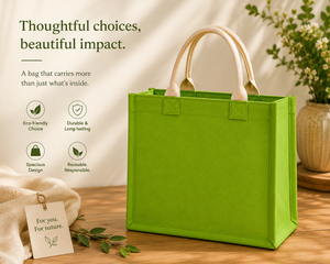 Sac de courses en toile de jute verte avec broderie 35x28x15cm avec poignée supérieure pour le rangement - Product Image 4