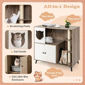 Cat Apartment with Litter Box and Scratching Post Furniture Locker for Feline Comfort - Product Image 6