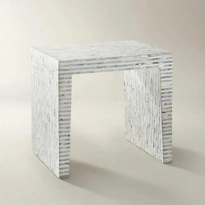 Mesa Auxiliar Cuadrada Contemporánea con Incrustaciones de Conchas Capiz Blancas Rayadas para Sala de Estar, Proveedor Mayorista de Decoración del Hogar - Product Image 1
