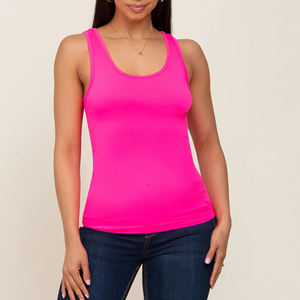 Débardeur tricoté respirant à séchage rapide pour femme, couleur unie, col rond, décontracté, pour l'été, rose avec logo frontal - Product Image 2