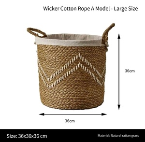 Handmade Natural Bamboo Woven <b>Storage</b> Basket with Handles Round Picnic Hamper Eco Friendly Home Organizer for <b>Clothes</b> and Toys - Product Image 2