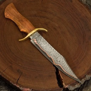 Couteau Bowie en acier Damas cuivré avec manche en bois et garde-poignée en laiton pour la chasse, le camping, les activités de plein air, objet de collection, vente en gros, B2B, OEM - Product Image 4