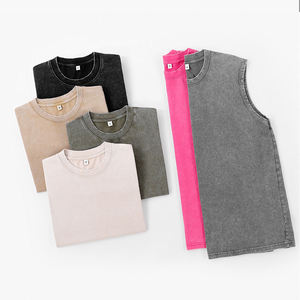 High Quality Customized logo Design Casual Slim Custom Streetwear Washed Tank Topl <b>Collar</b> High- Oversized <b>T</b>-<b>shirt</b> for Men - Product Image 6