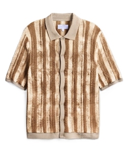 Knitted Striped Over Size 100% Cotton <b>Men's</b> Short Sleeve Button Front Collared <b>Cardigan</b> Breathable for Casual Summer Wear - Product Image 6