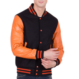 Chaqueta universitaria de poliéster con logotipo personalizado al por mayor para hombre, tipo bomber, con cierre de botones, bolsillos y letras estilo Letterman, para béisbol. - Product Image 1
