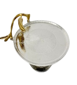 Luxury Silver Metal Cake Stand with Gold Flower Accents Elegant Round Aluminum Pedestal Cupcake Pastry Display Platter - Product Image 3
