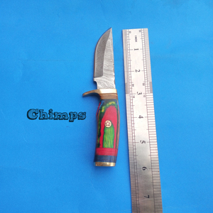 Cuchillos de Caza Multifuncionales con Hoja de Acero de Damasco, Mango de Madera Pakka, Cuchillo de Supervivencia para Campamento al Aire Libre, Funda con Cambio Rápido de Hoja - Product Image 4