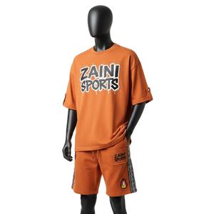 Ensemble t-shirt et short en coton éponge surdimensionné pour homme, tissu lourd 260 GSM, style streetwear, panneaux personnalisés, logo sur le t-shirt, ensemble short homme - Product Image 3