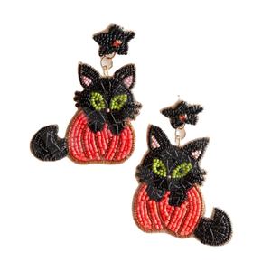 ต่างหูลูกปัดแมวดำแนววินเทจสำหรับผู้หญิงอุปกรณ์เสริมวันแห่งความรักชาติในวันฮาโลวีนผ้าคอลโลสีขาวน้ำเงินสำหรับงานแต่งงาน - Product Image 1