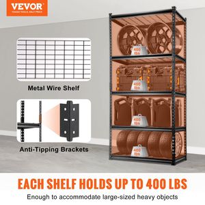 Scaffale Metallico a 5 Ripiani Regolabili, 91 cm di Lunghezza, Capacità 907 kg, Organizzatore per Garage, Nero - Product Image 2