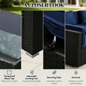 Set di Mobili da Giardino in 7 Pezzi Blu Scuro, Divano Componibile per Esterni - Product Image 4